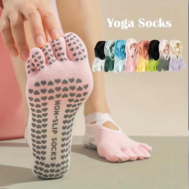 

6 Pairs Yoga Socks For Women With Non-slip Grips & Straps, 5 Toe Socks For Pilates, Ballet, Dance, Home Workout