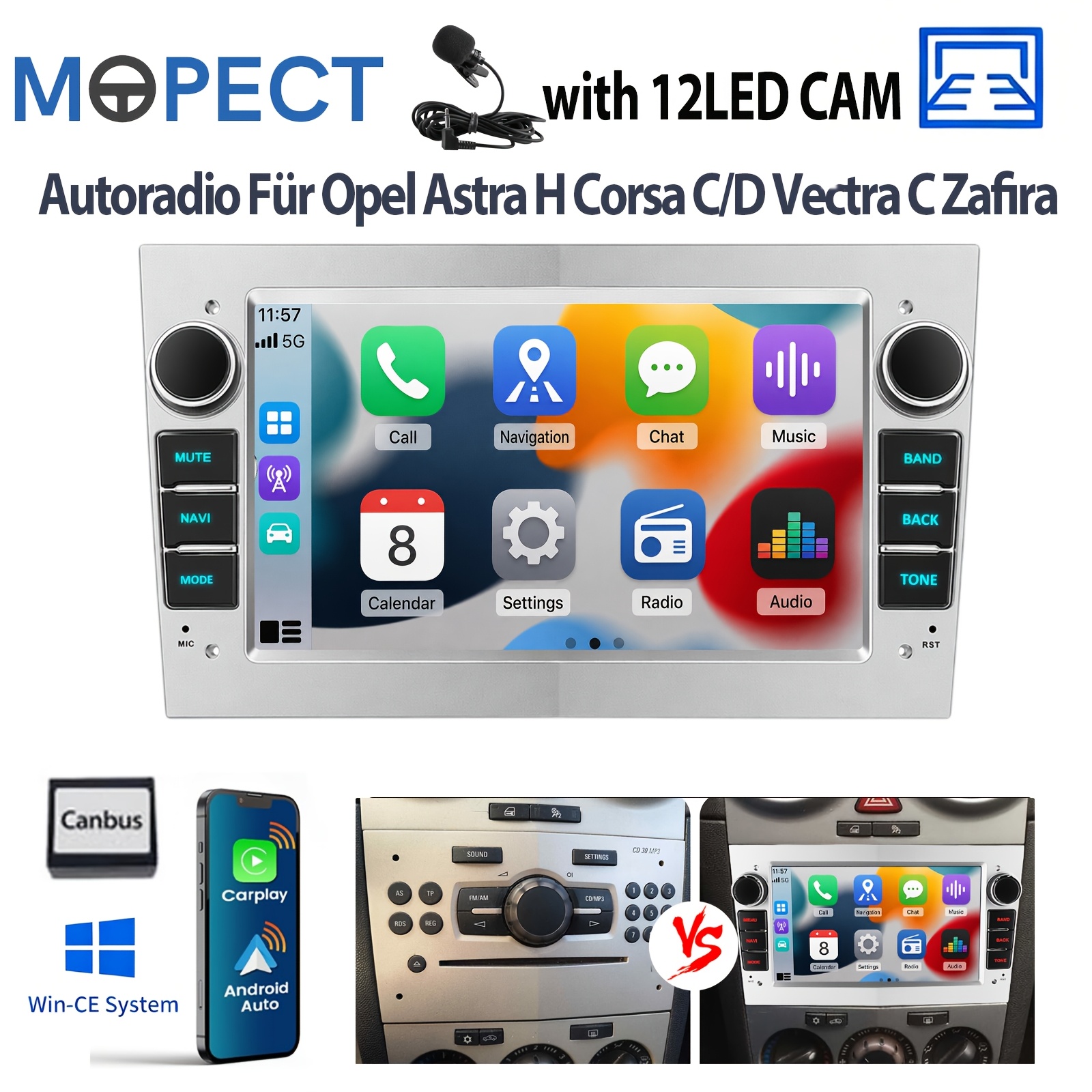 Image of Mopect For H C D Wince System Auto Car Stereo | 7-inch 17.78 Cm Touch Screen Auto Support Can-bus & Steering Wheel Control | Fm Radio Wireless Usb With Microphone Backup Camera