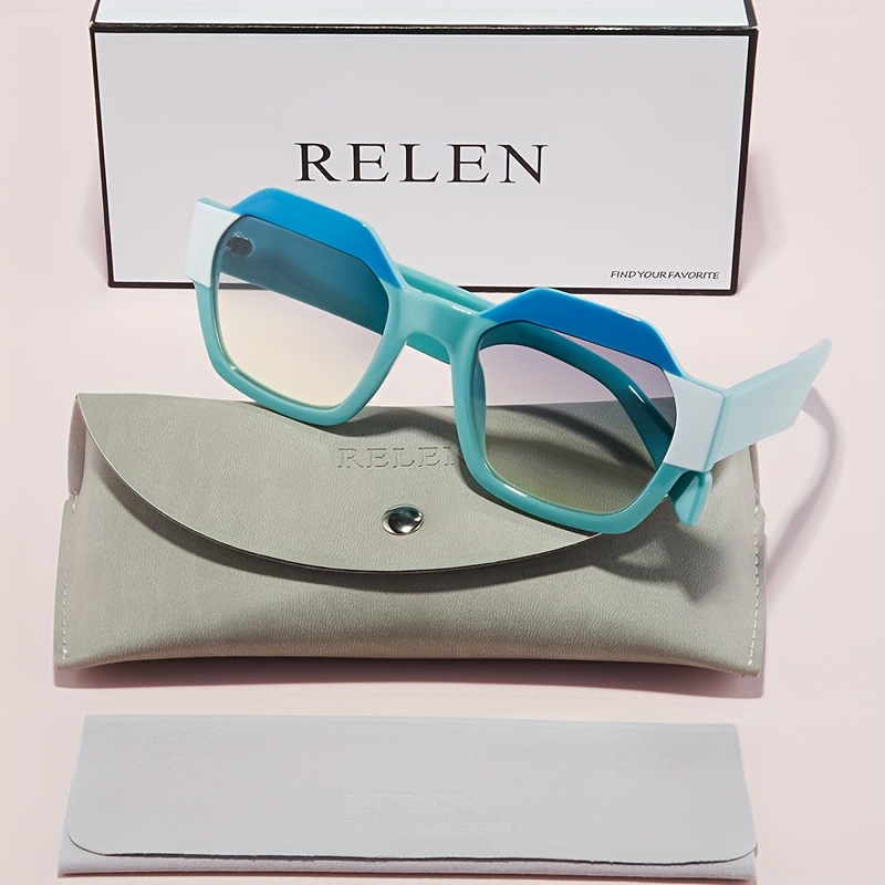 1pc womens fashion glasses new 2025 brand design irregular stylish metal hinge high end trendy eyeglass case with cloth for stage performances parties valentines day gift box gradient gray with blue frame for c3 12