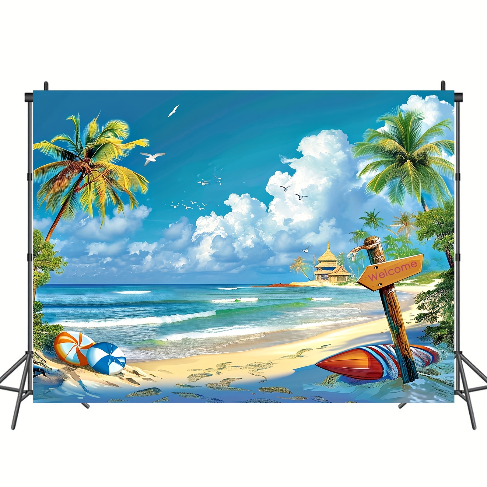 Summer Tropical Beach Backdrop Seaside Island Palm Trees Photography  Background for Picture Blue Sea Sky Sunshine Luau Themed Party Decorations  Photo Booth Studio Props 