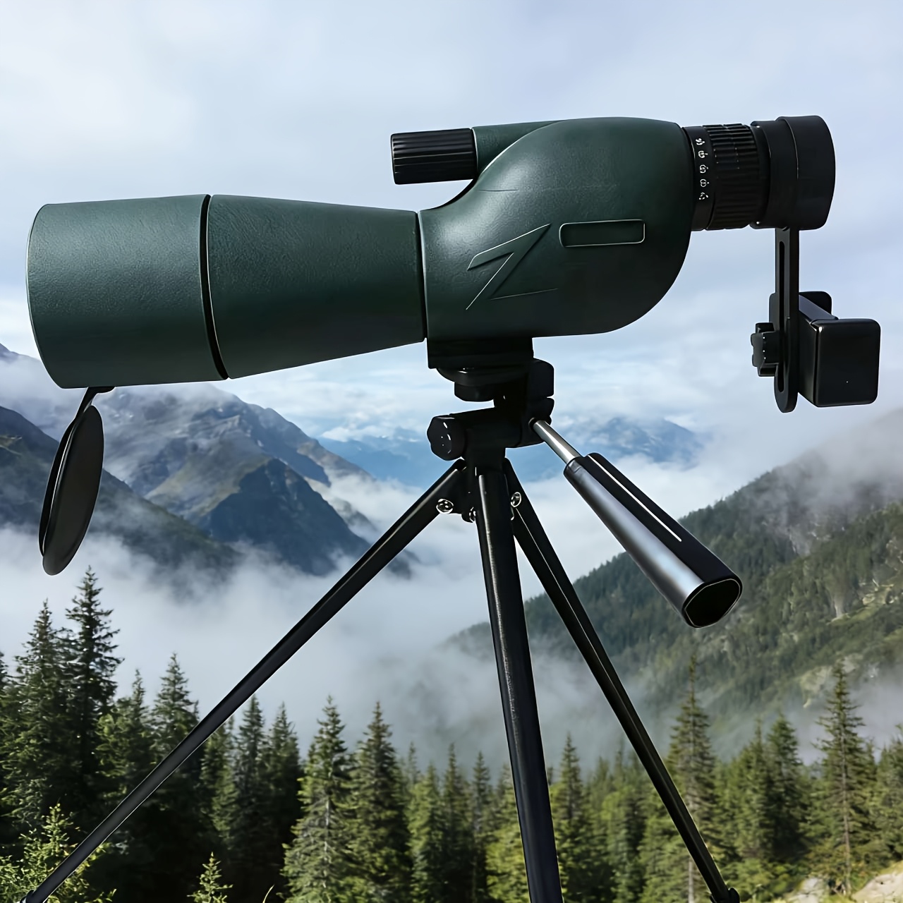 TEMU Nuovo telescopio monoculare -75X60Mm verde militare per birdwatching, con clip per telefono e treppiede ad potenza HD, per campeggio , caccia,