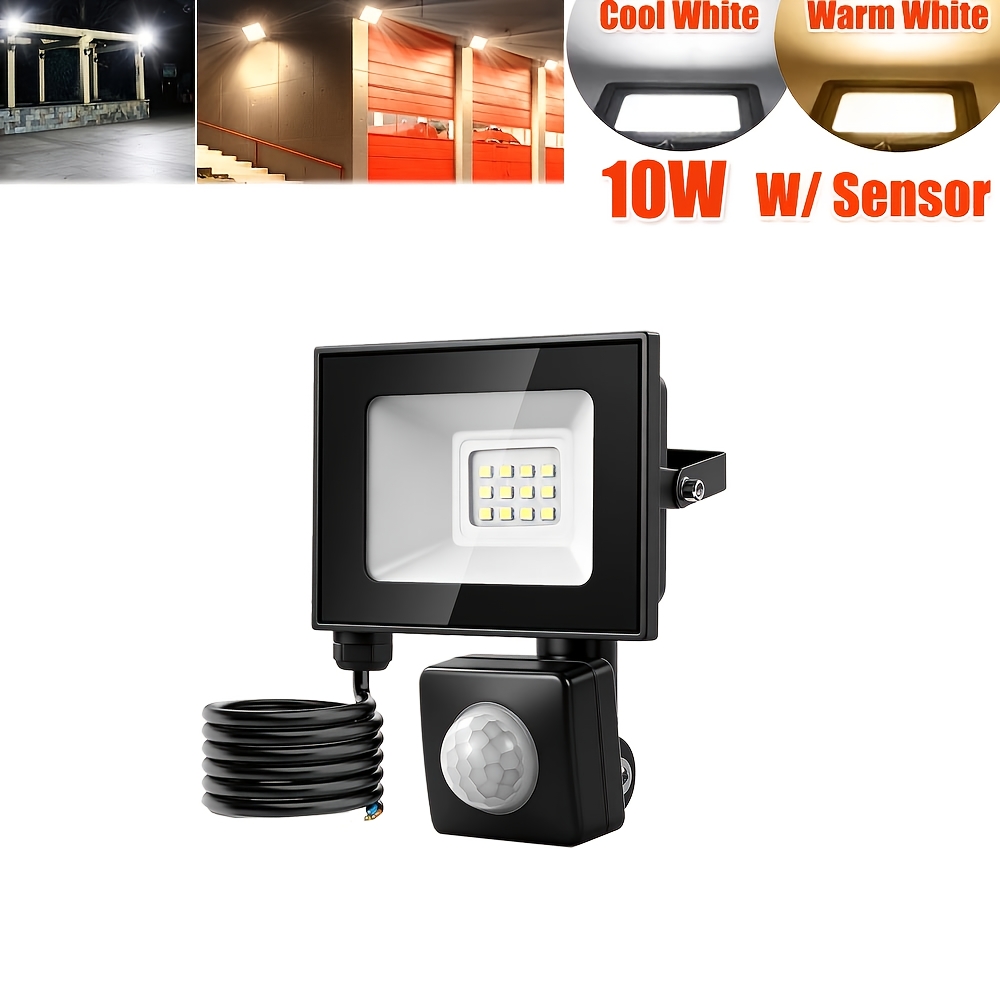 Image of 10w Led Floodlight Outdoor Motion Sensor, 10x11x2.7cm Led Sensor Security Light, Led Flood Light, Cool White/warm White, Adjustable 180° Bracket, For Garden, Garage, Yard, Backyard, Workshop