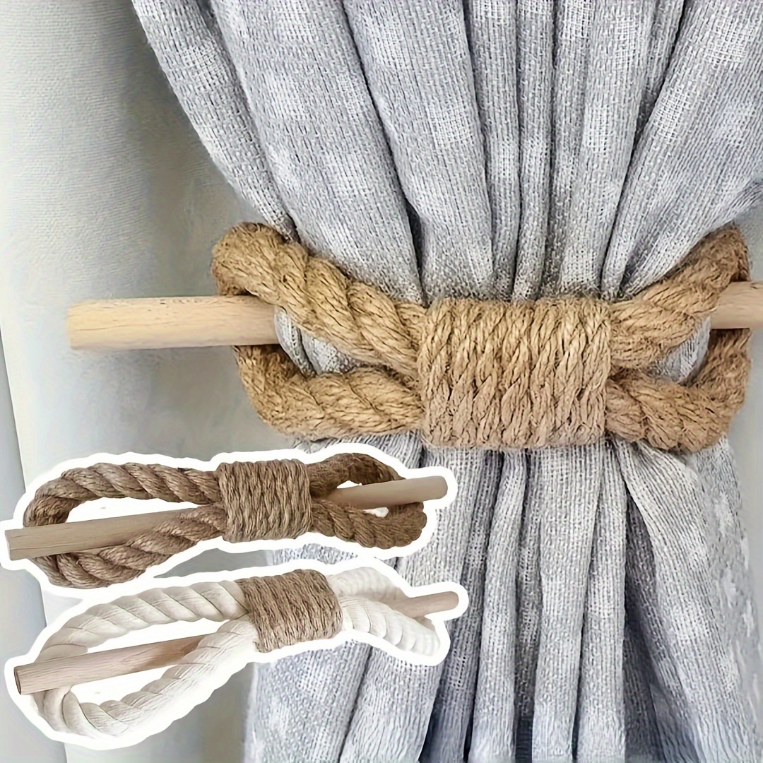 

Wooden Curtain Tieback Rope With Fastening Rod - Rustic Curtain Holder For Room Decoration (brown, White)