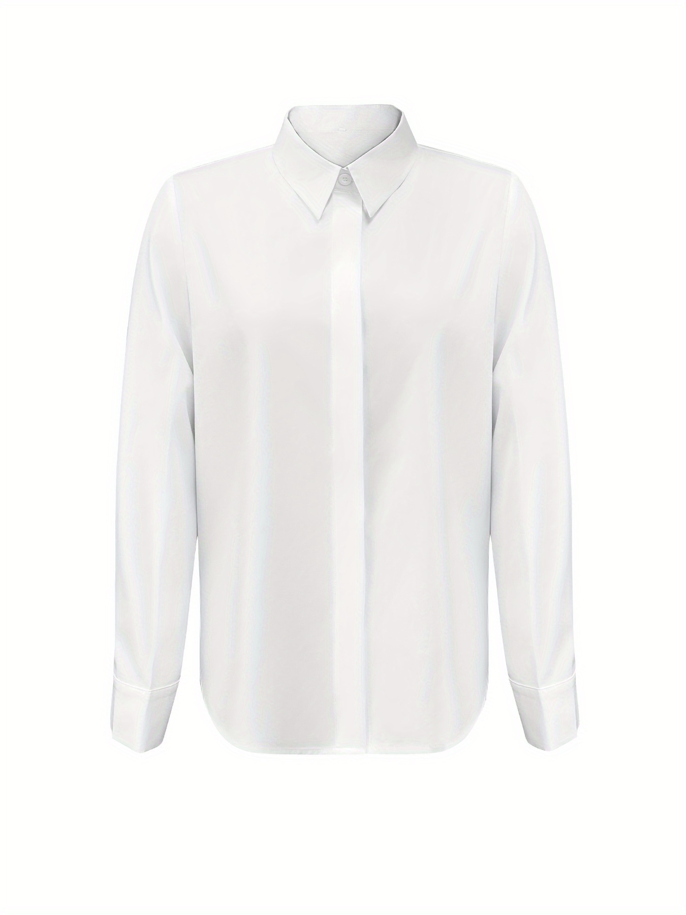 womens elegant long sleeve button shirt chic white collared Temu