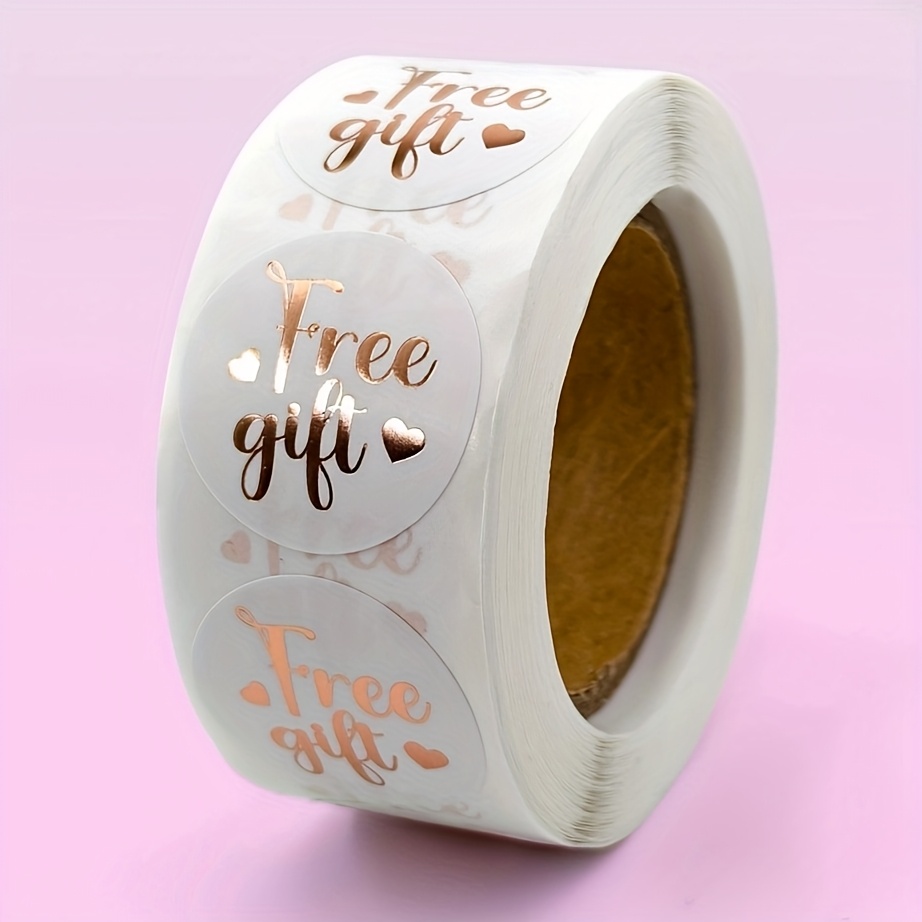 TEMU 500pcs/Rouleau Autocollant Doré Or Rose Cadeau Gratuit pour Petites Entreprises Étiquettes de Cadeau Autocollant d'Expédition pour Décoration