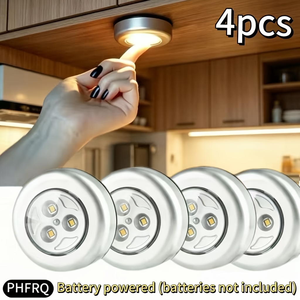4 stück knopf-led-licht, batteriebetrieben (ohne batterien), einfach praktisch, leicht zu verwenden zu installieren,   für schlafzimmer, wohnmobile, kleiderschränke, schränke küchenwände, intelligente beleuchtung