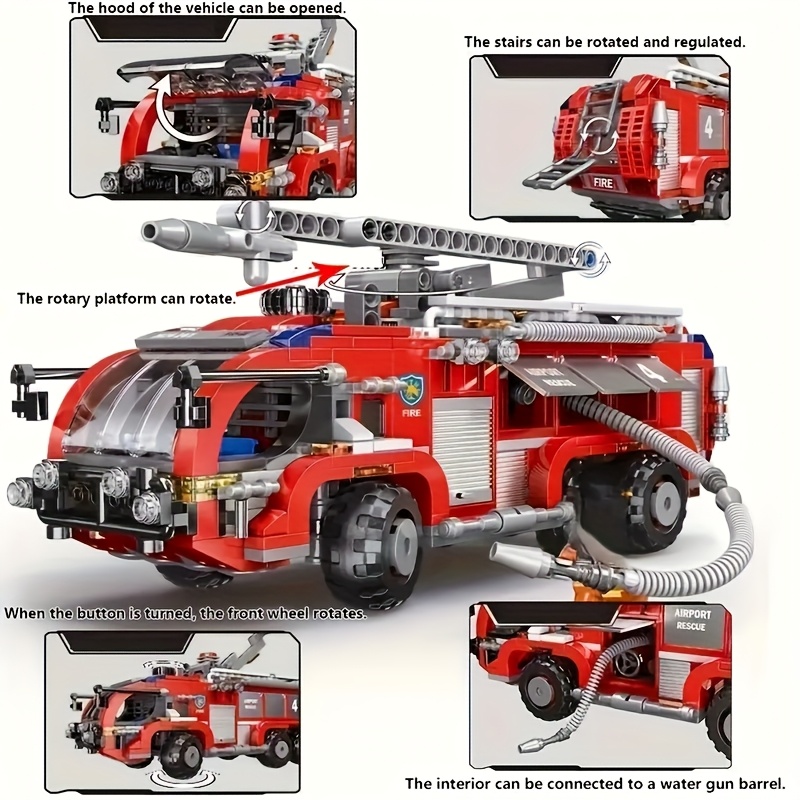 Red Fire Truck Building Block Model, Medium Difficulty