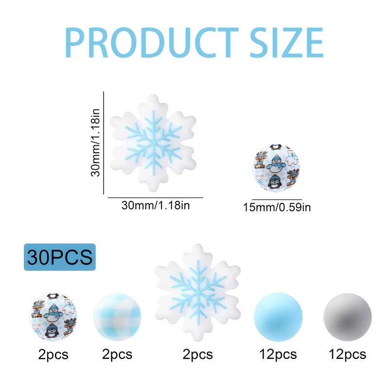 TEMU 30pcs Beautiful 3d Christmas Winter Snowflake Silicone Beads Set Wholesale- Silicone Beads, , Beads For Jewelry Making, For Diy Bracelets,