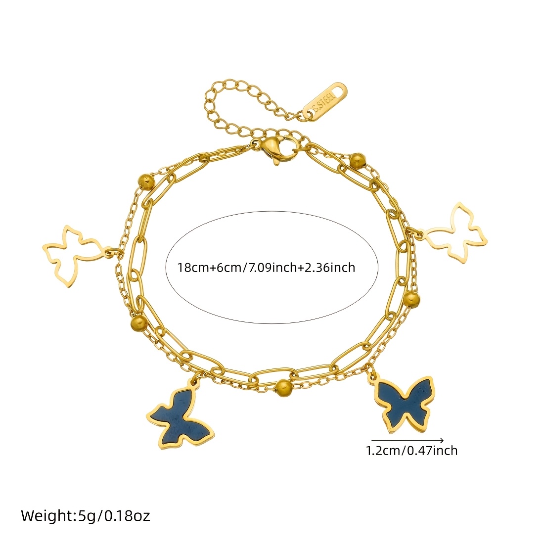Women's Gothic Black Butterfly Pendant Double Layered Bracelet