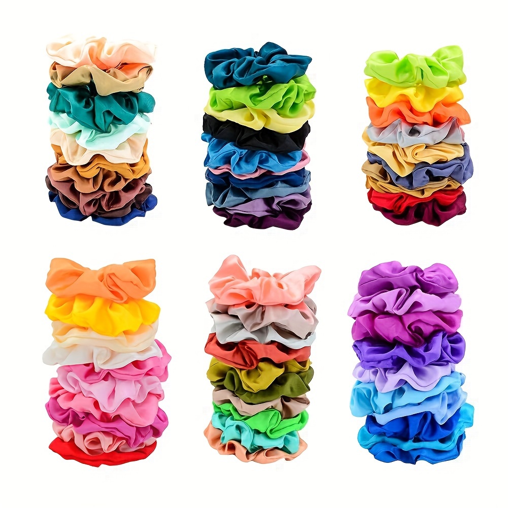 

Bohemian Style Scrunchies, Random Color Satin Elastic Hair Bands, High Stretch Ponytail Holders, Assorted Colors Hair Accessories For Daily Use