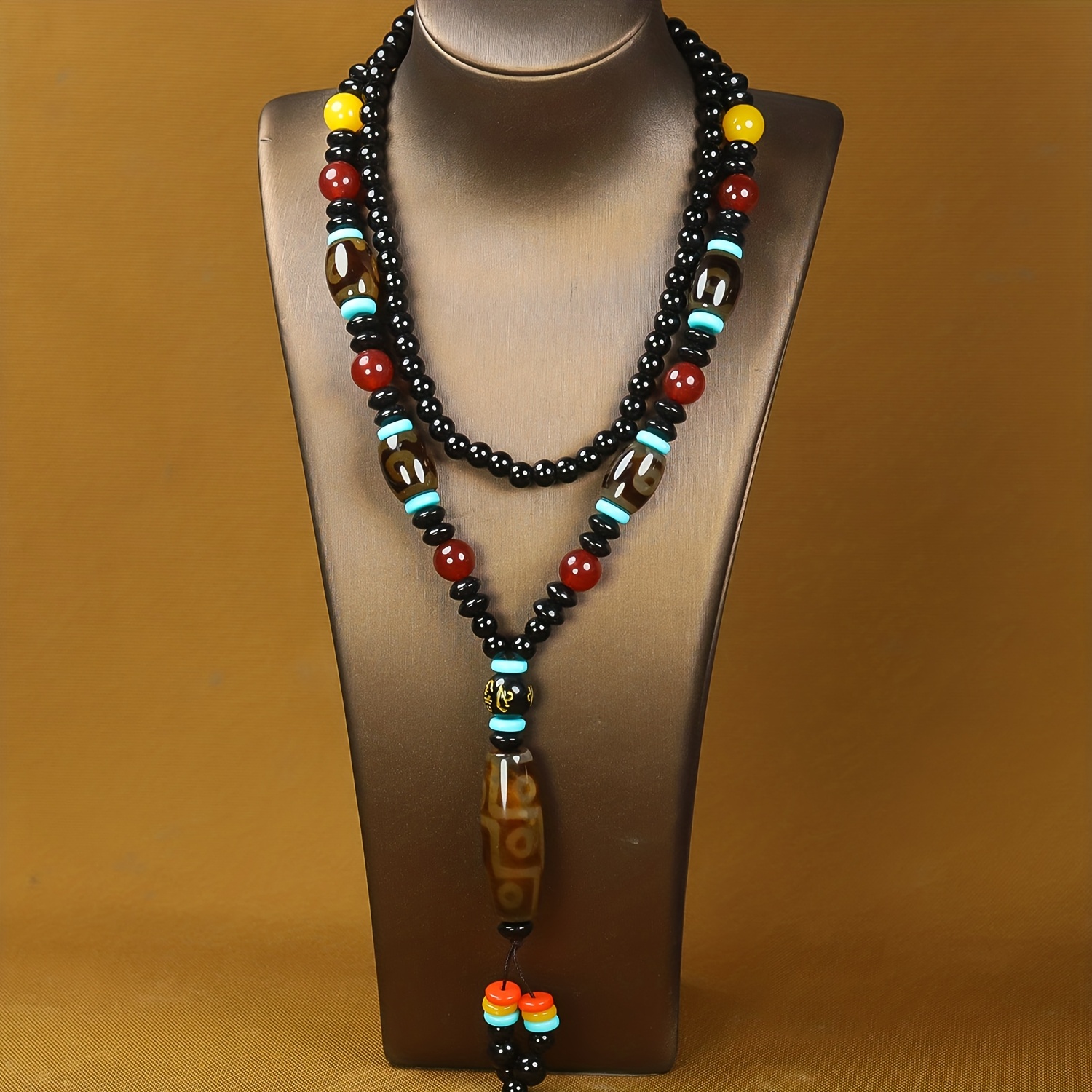 TEMU Lao Tianzhu Nine-eye And Three-eye Tianzhu Agate Unisex Sweater Chain Necklace