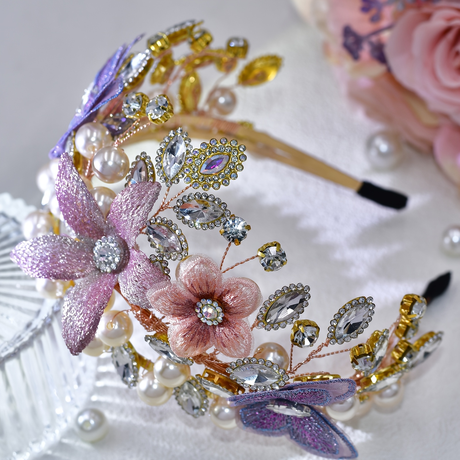 Image of An Elegant Rhinestone Flower Crown Banquet Prom Headwear Ladies Court Style Gorgeous Hair Additions Fashion Charm Jewelry Holiday Gift Yxa198
