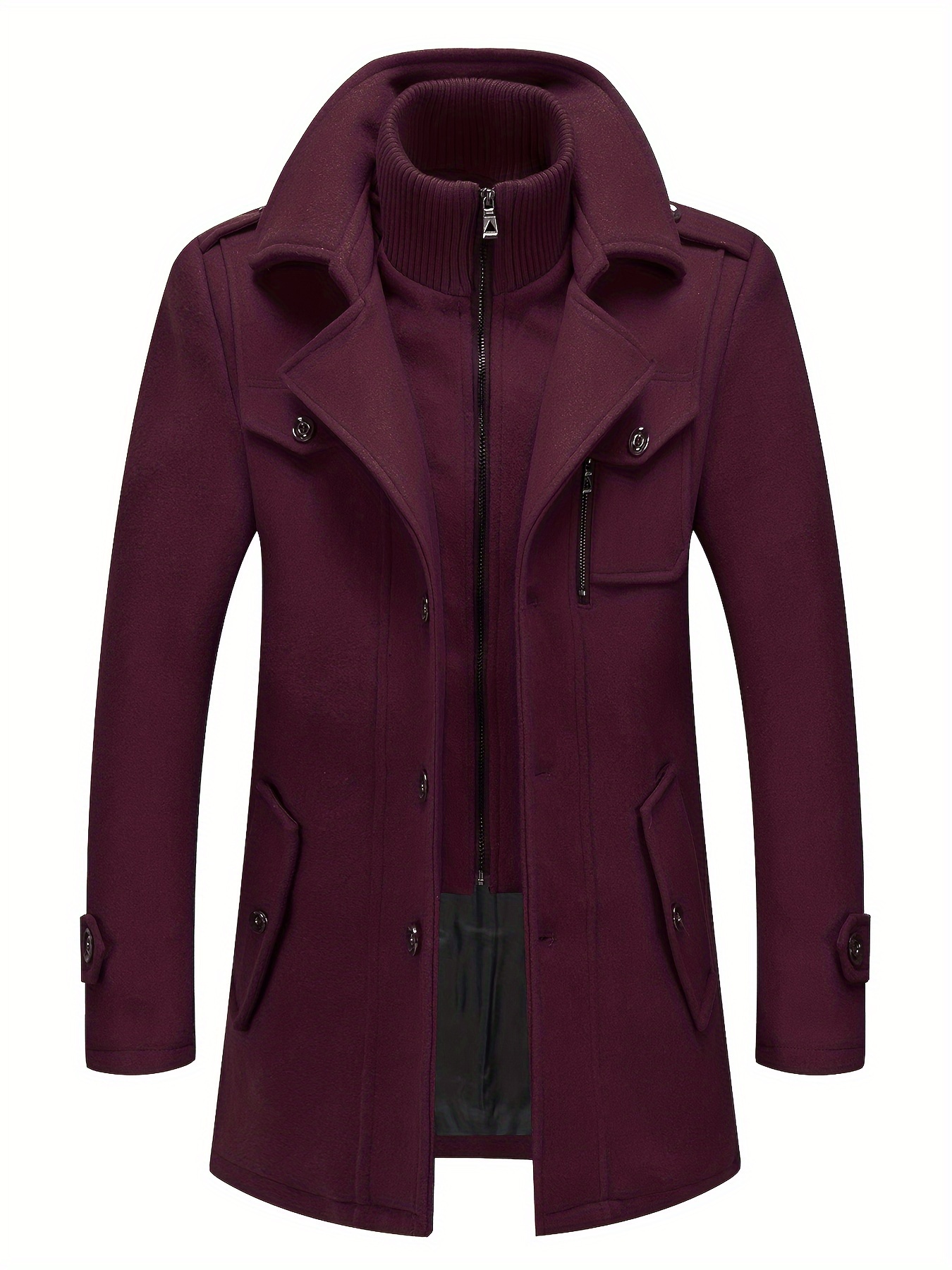 Men's Stand Collar Fleece Blend Pea Coat