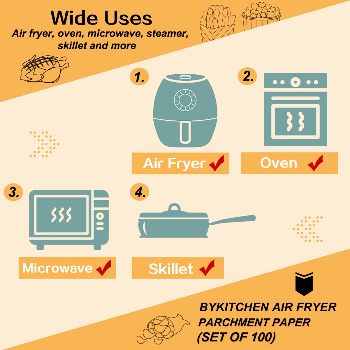 300 sheets air fryer baking paper - unbleached &   parchment with   edges, indented center for   cooking | compatible with ovens & air fryers | safe for frying, baking roasting, grilling | individually wrapped for   | disposable sheets | made from plastic material | ideal for holidays & everyday use |   air fryer-specific cooking, air fryer liners non stick, air fryer  , air fryer liner xl, grilling liner, Product details 0