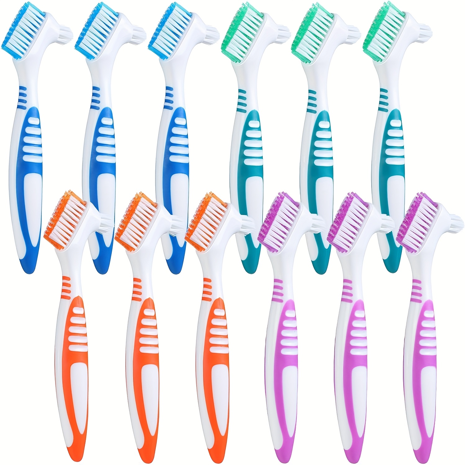 Image of 12pcs Portable Denture Brushes With Nylon Bristles & Ergonomic Grip - Hard Denture Toothbrush Suitable For Dentures, Rigid Bristles For Gum Care, Travel-friendly Denture ()