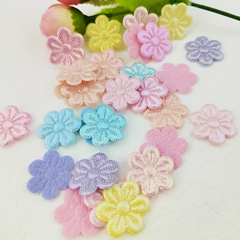 

100pcs Sparkling Flower Appliques, 2x2cm Fabric Embellishments For , Hats, Crafts, Sewing Supplies - Assorted Colors