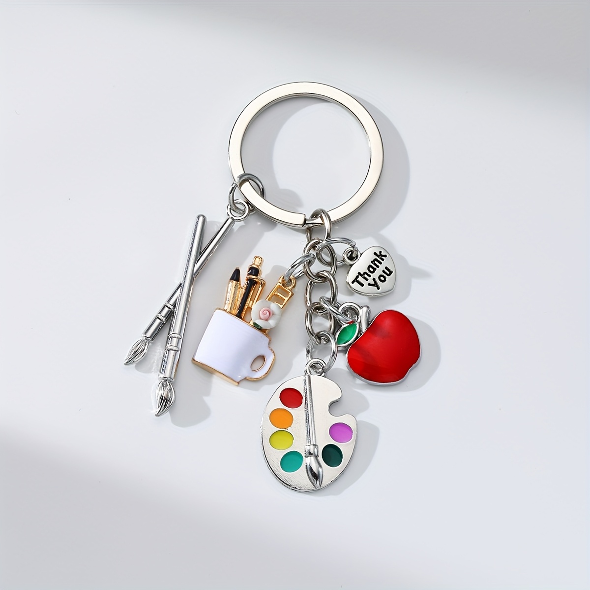 Image of An Art Themed Keychain, Alloy Drip Painting Board - Contains A Paintbrush, Pencil Holder, And Love Pendant Ornaments, Gift For Painting Lovers