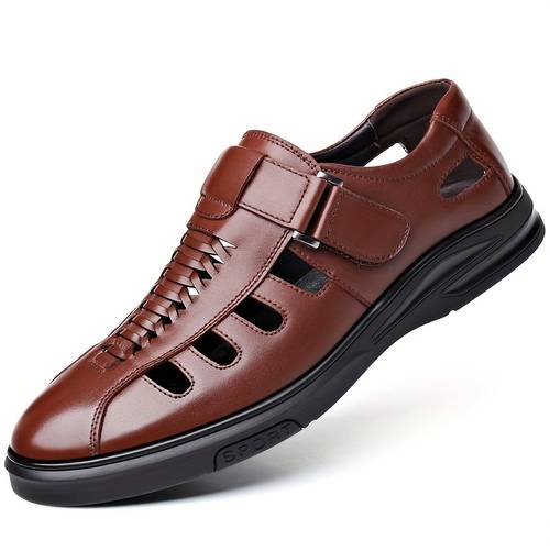 mens brown casual shoes with ventilation holes breathable lightweight hook and loop fastener closure rubber sole low business or casual attire