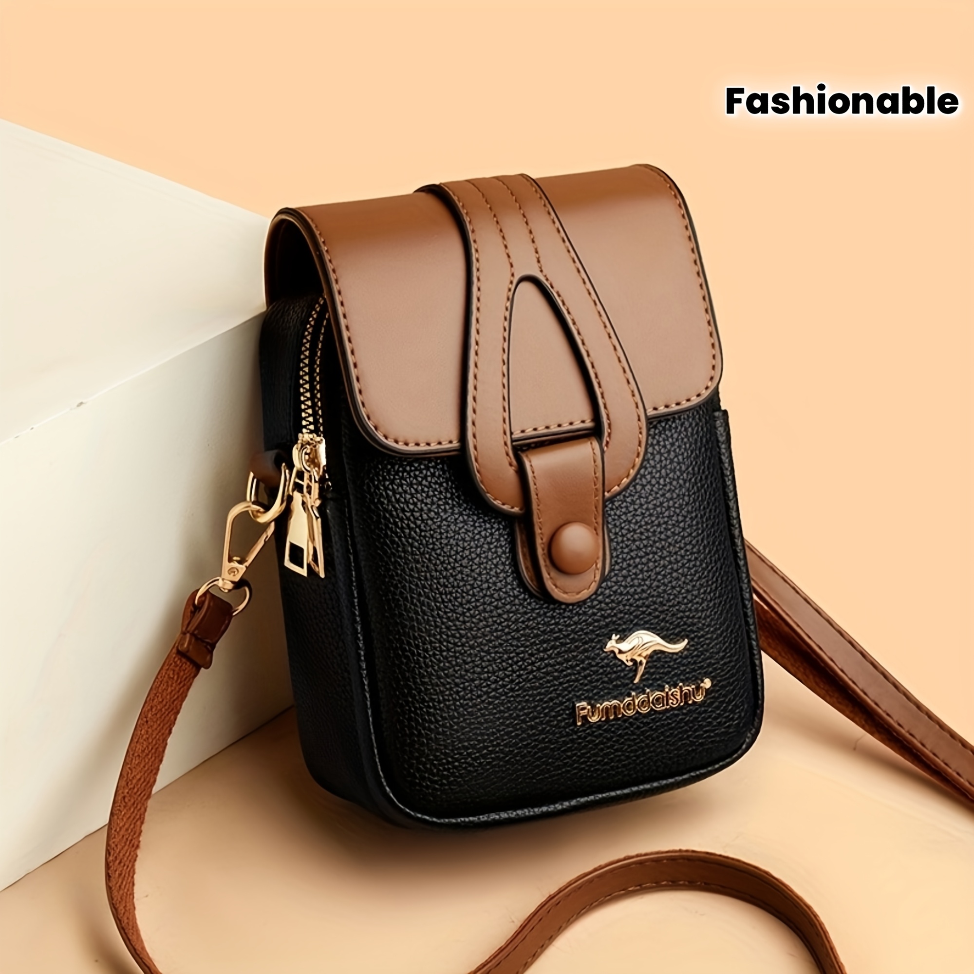 Sac bandoulière tendance pour femmes à blocs de couleurs : Adorné de détails kangourou exquis, fabriqué en haute qualité avec une fermeture magnétique à rabat, doté d