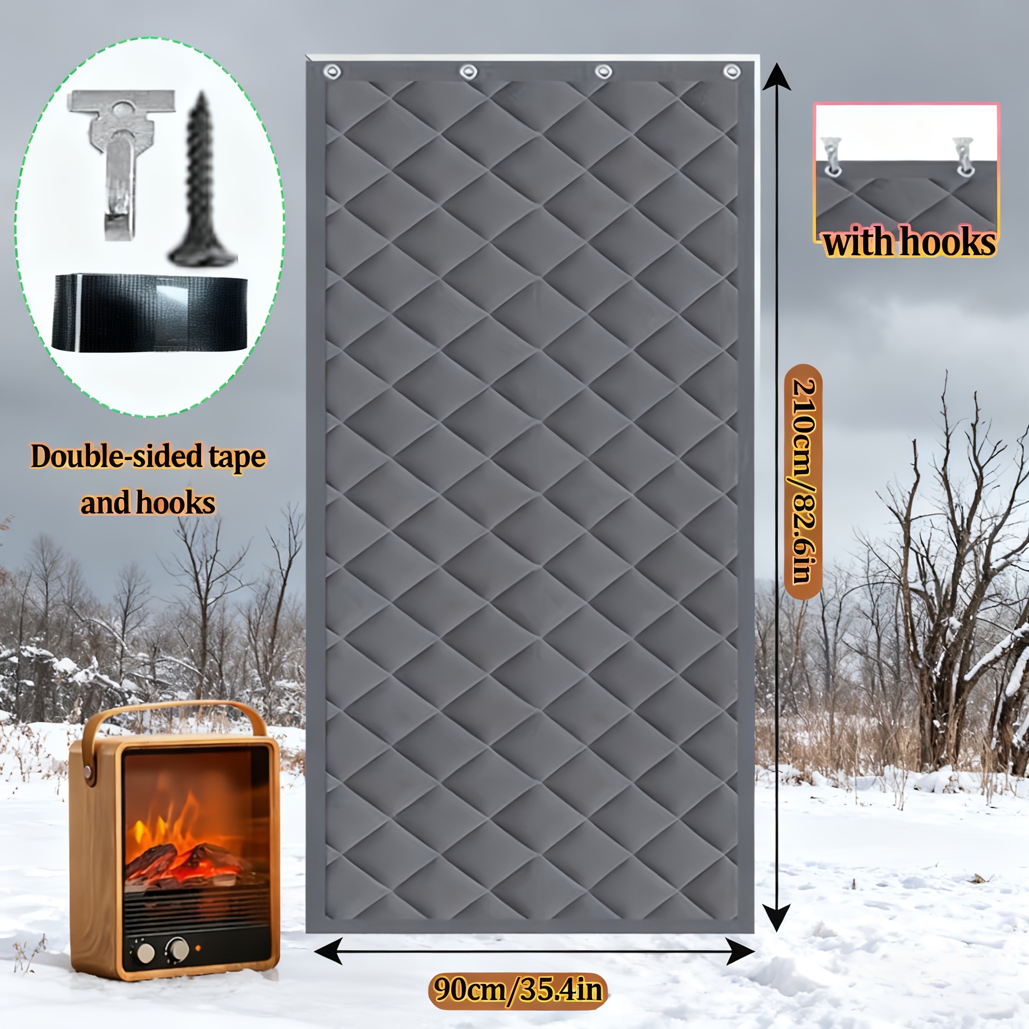 TEMU Rideau de porte isolant d'hiver 1 pièce : Tissu Oxford épaissi avec fibre poly-tissée, couvre-porte à panneau unique, coupe-vent et isolation
