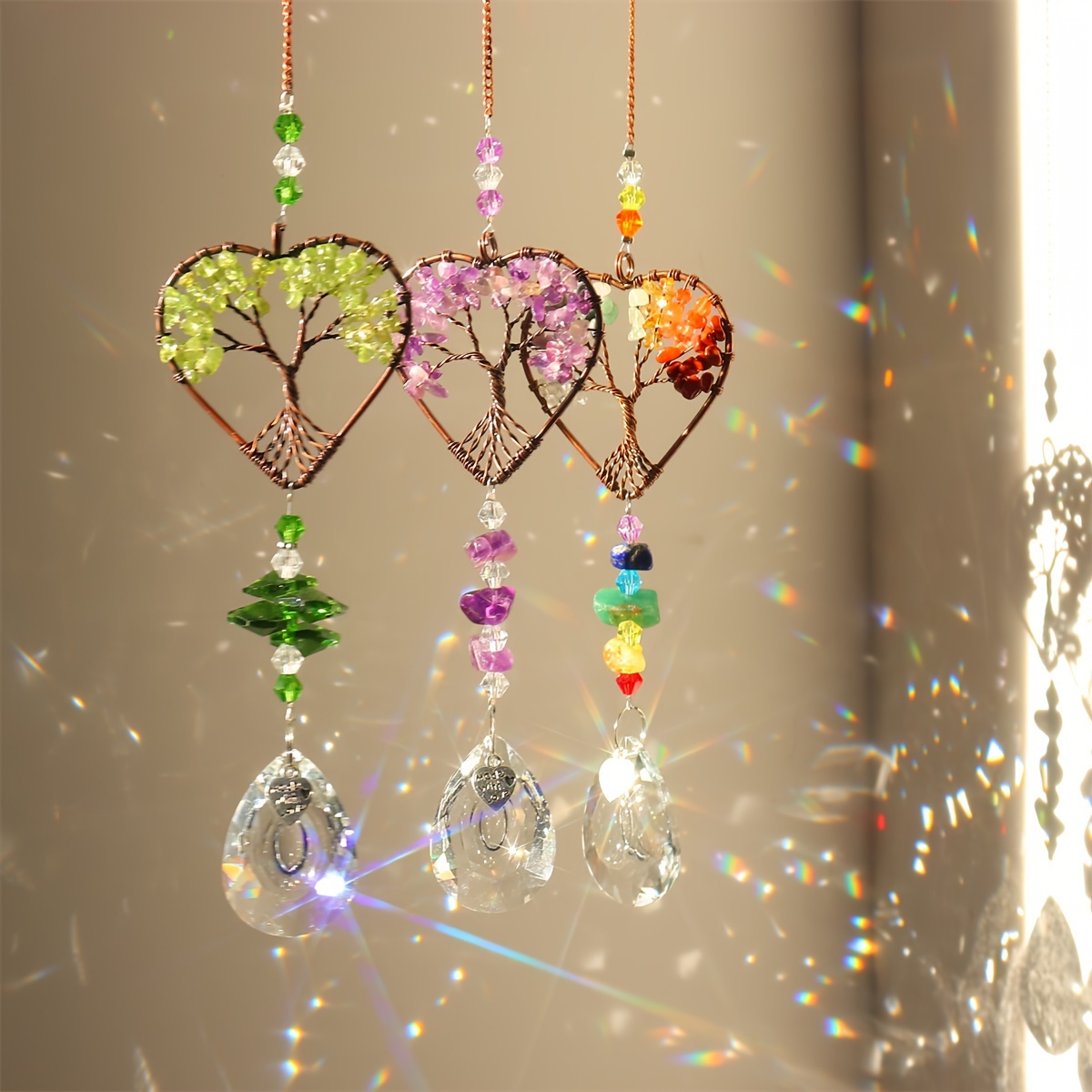 

Charming Tree Of Life Sun Catcher - Positive Energy Glass Window Decor For Home & Garden, Available In 1pc Or 3pcs Set