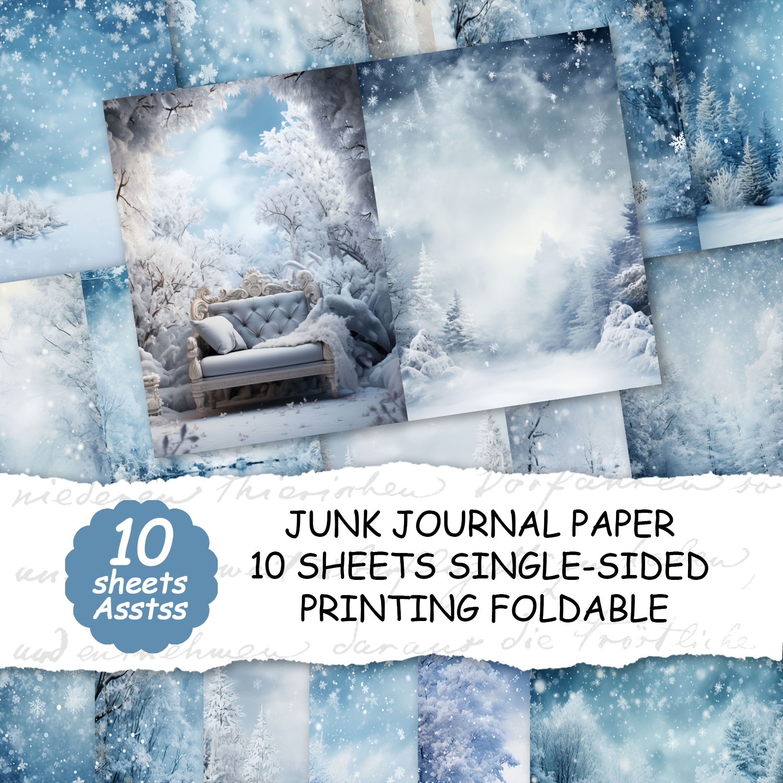 TEMU Set van 10 A4 Sneeuwvlok Stijl Covers, Scrap Papier Journal Papier, Handgemaakt Scrap Papier Journal en Decoratief Papier, Knutselbenodigdheden,
