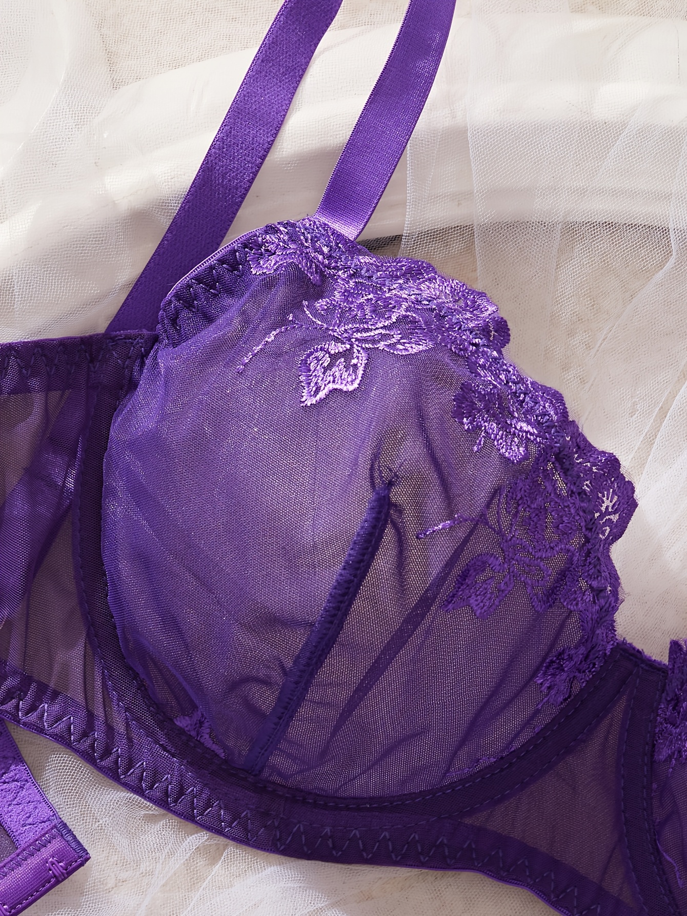 Plus Size Women's Bra and Panty Set, Embroidered Bra and Panties, Comfortable Purple Charm, Bedroom Apparel, Comfortable Lingerie, Valentine's Day