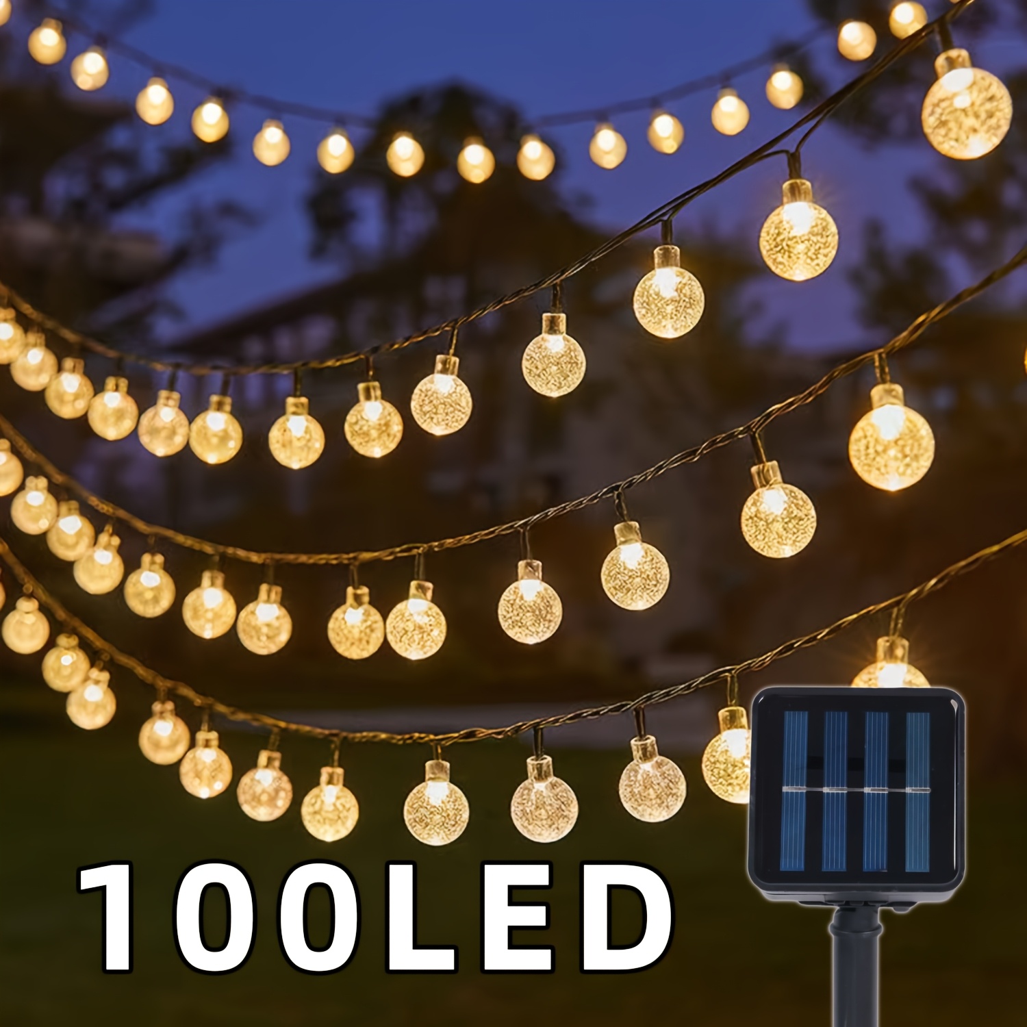 E-shop 16,33/22,9/39,3 ft (4,98/6,98/11,98 m) /100 LED-Blasenglühbirnen-Lichterkette, Solar-Lichterkette für den Außenbereich, IPX4, 1,7 cm Kugel,