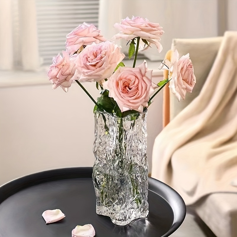 

Classic Striped Glass Vase - Theme Round Flower Vase For Home Decor, Elegant Glass Centerpiece For Fresh Bouquets, Sophisticated Hydroponic Decorative Vase, No Electricity Or Battery Needed