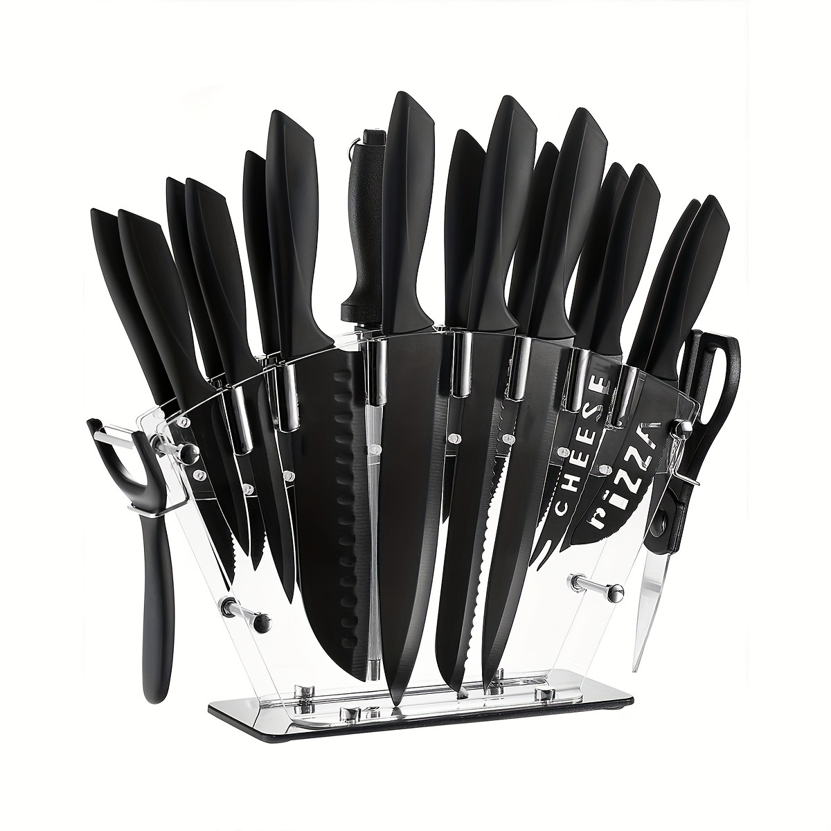 

Kitchen Knife Set With Block, 19 Pcs High Carbon Stainless Steel Sharp Includes Serrated Steak Knives Set, Chef Knives, Bread Knife, Scissor, Sharpener, All In 1