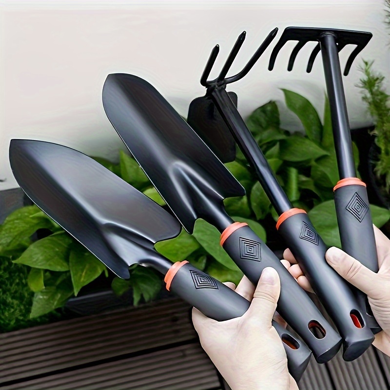 

4pcs Garden Tool Set - Metal Shovel, Rake, Hoe & Weeder For Planting, & Outdoor Gardening