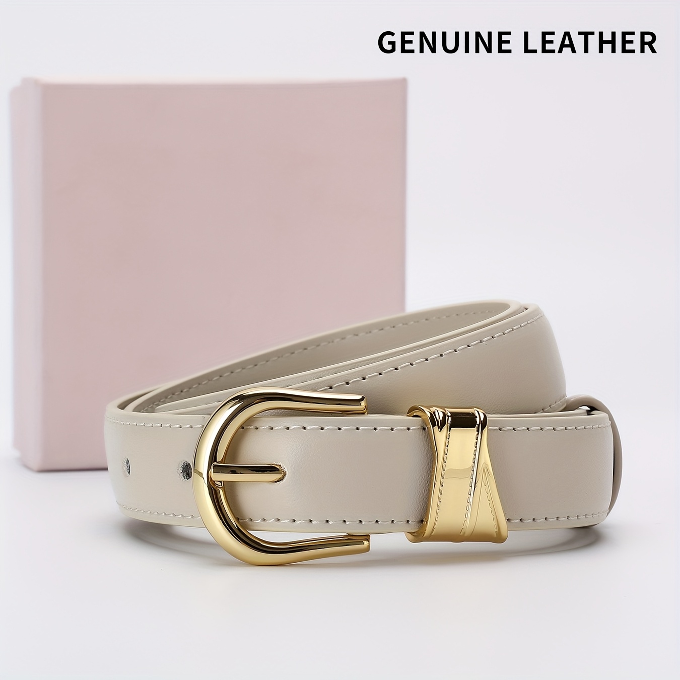E-shop 1 Damen Gürtel aus echtem Leder, Weichleder, goldene Schnalle, modische Hardware, vielseitig, geeignet für Jeans, Hosen, Kleider, inklusive