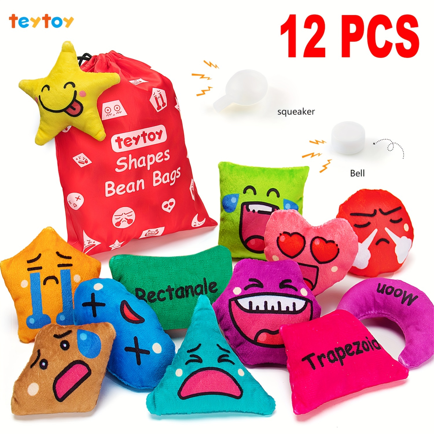 

12 Pcs Sensory Toys For Baby, Texture Sensory Emotional Shape Learning Toys, Fine Motor Toys With Storage Bag For Kids Boys And Girls