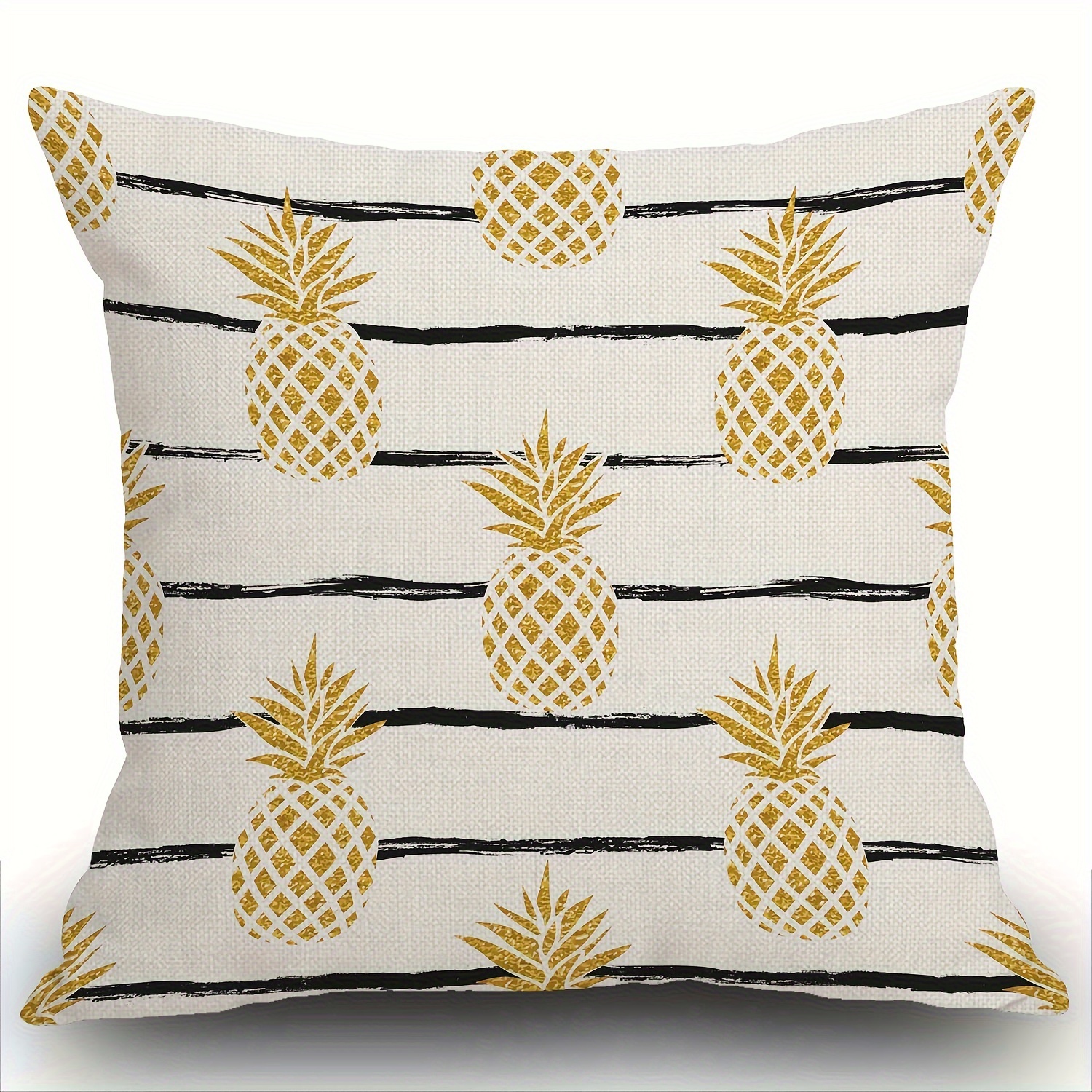 

1pc Golden Pineapple Fruit Striped Throw Pillow Cover Cushion Case For Home Decor Sofa Couch 18 X 18 Inch Farmhouse Decorations