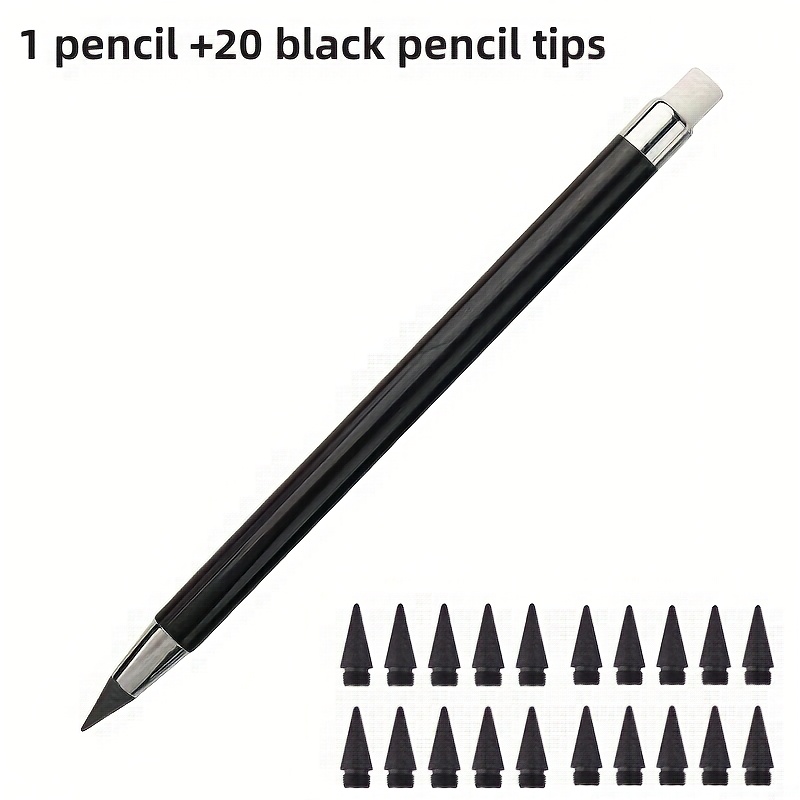 21pcs/set (1 Pencil +20 Black Leads) Unlimited Pencil Set With Eraser, 0.5mm Hb Core - No Sharpening Required, Suitable For Smooth Drawing Of Art And School Supplies