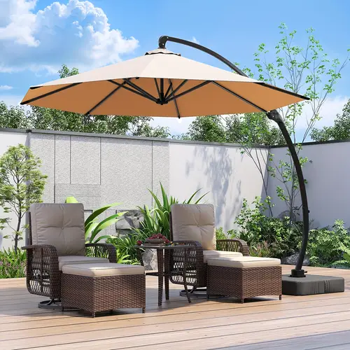 11ft deluxe curved cantilever patio umbrella with rotating wind resistant waterproof uv protection alloy polyester canopy manual lift tilt for backyard deck free shipping patio sun protection cantilever style uv protection fabric umbrella outdoor patio