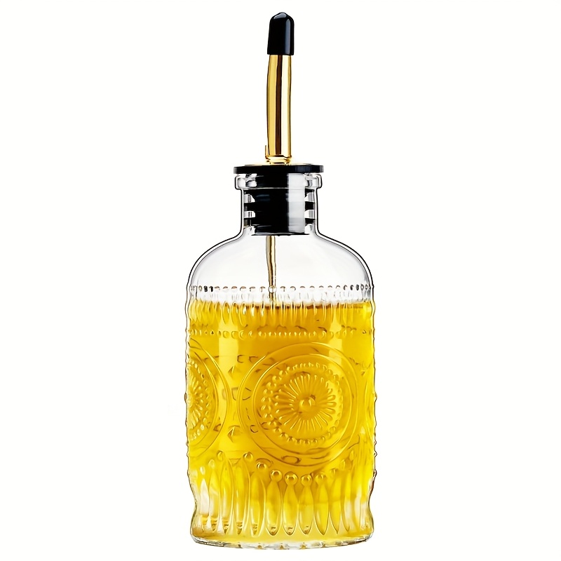 E-shop Olivenöl Flasche mit Ausguss für die Küche, Metall Ausguss, Glas Ölflaschen 7OZ, Eleganter Glas Kocher für die Küche
