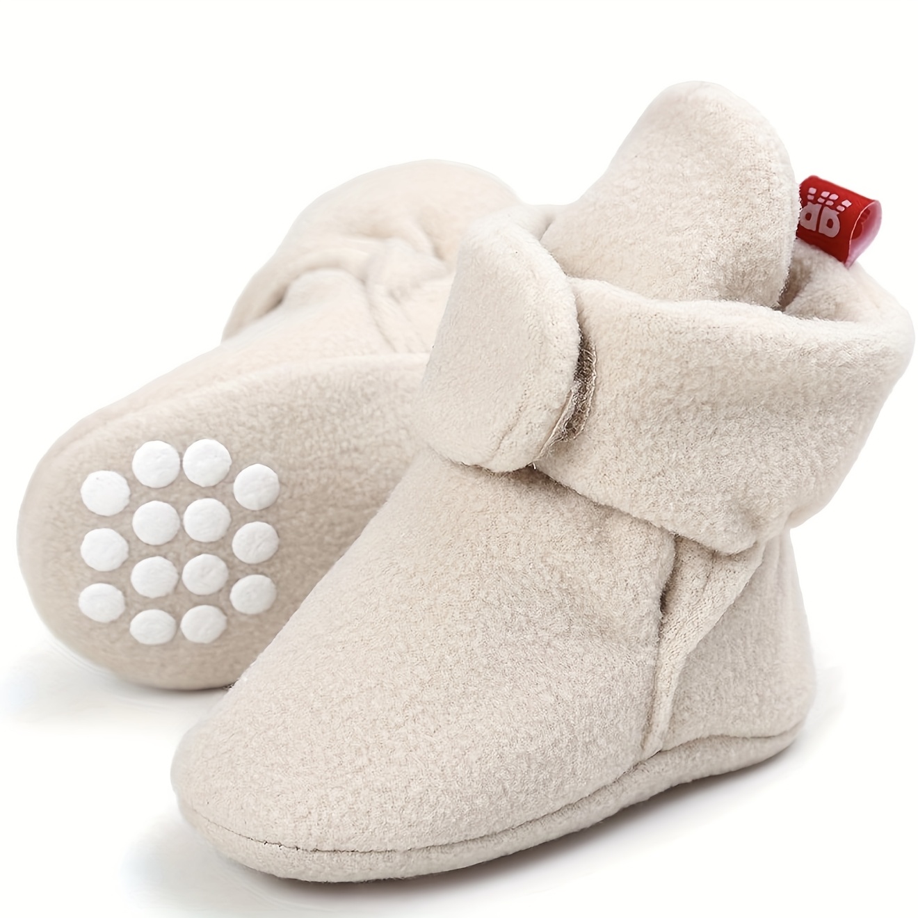 Image of Adjustable Winter Booties With Soft Plush Soles | Striped Boots For - (0-18m) | Unisex Non-slip & : Breathable Fabric, Ankle-high Closure, & Safety