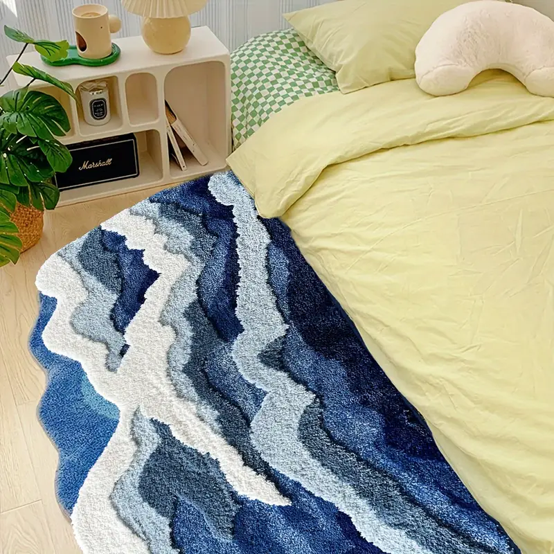 1pc abstract flocked bath mat soft comfortable non slip rubber backed polyester blend machine washable decorative oblong tufted carpet for bedroom living room and coffee table living room accent decorative carpet nonslip rubber backing bathroom rug fluffy plush winter decor decoration Product details 1