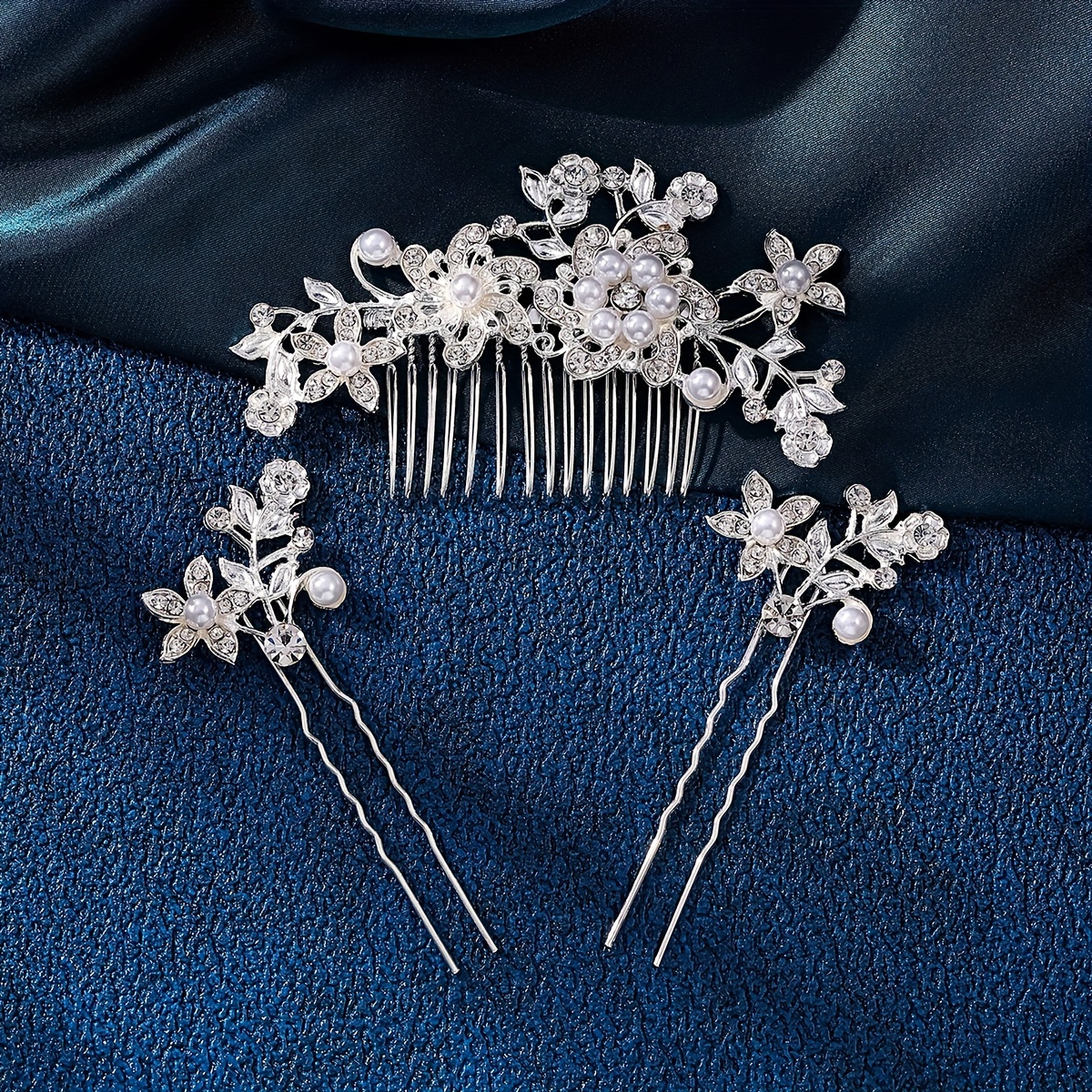 

3pcs, Elegant Exquisite Shiny Hair Comb & U Shape Hairpins, Women Girls Casual Party Wedding Supplies, Princess Fairy Style Bridal Fresh Hair Accessories, Gift Photo Props