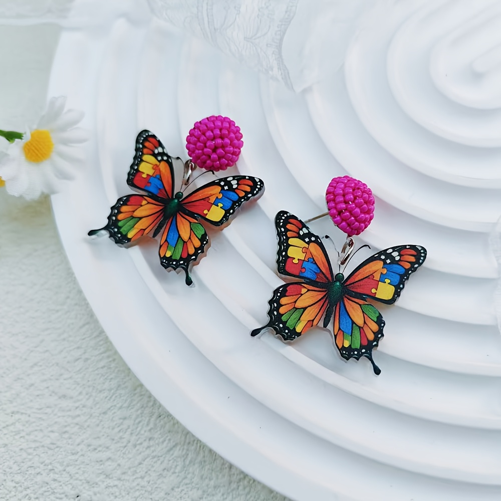 Rice Bead Spliced Resin Dreamy Butterfly Earrings