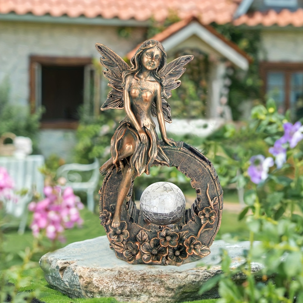10.7 Inch Solar Powered Resin Garden Fairy Statue Outdoor Yard Lawn Patio Decor Light