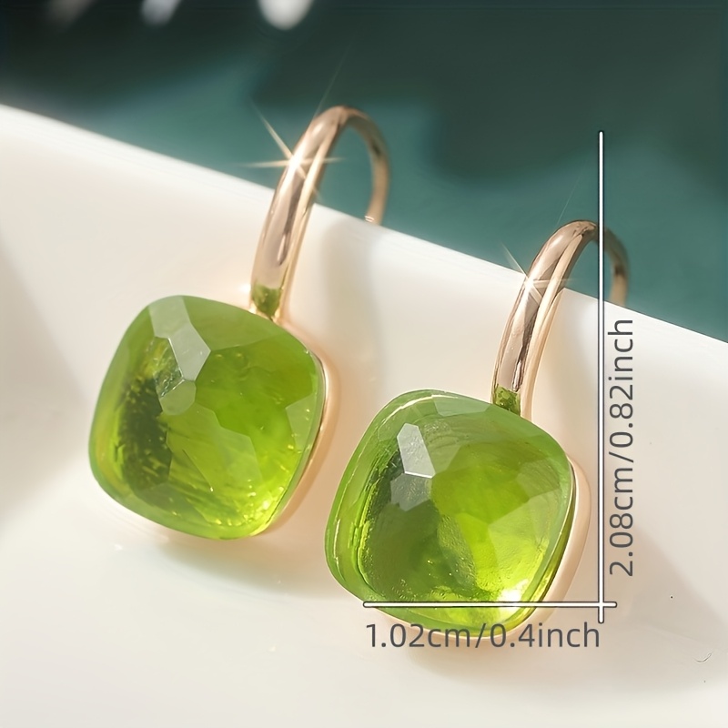 Women's High-End Green Square Faceted Cut Glass Earrings