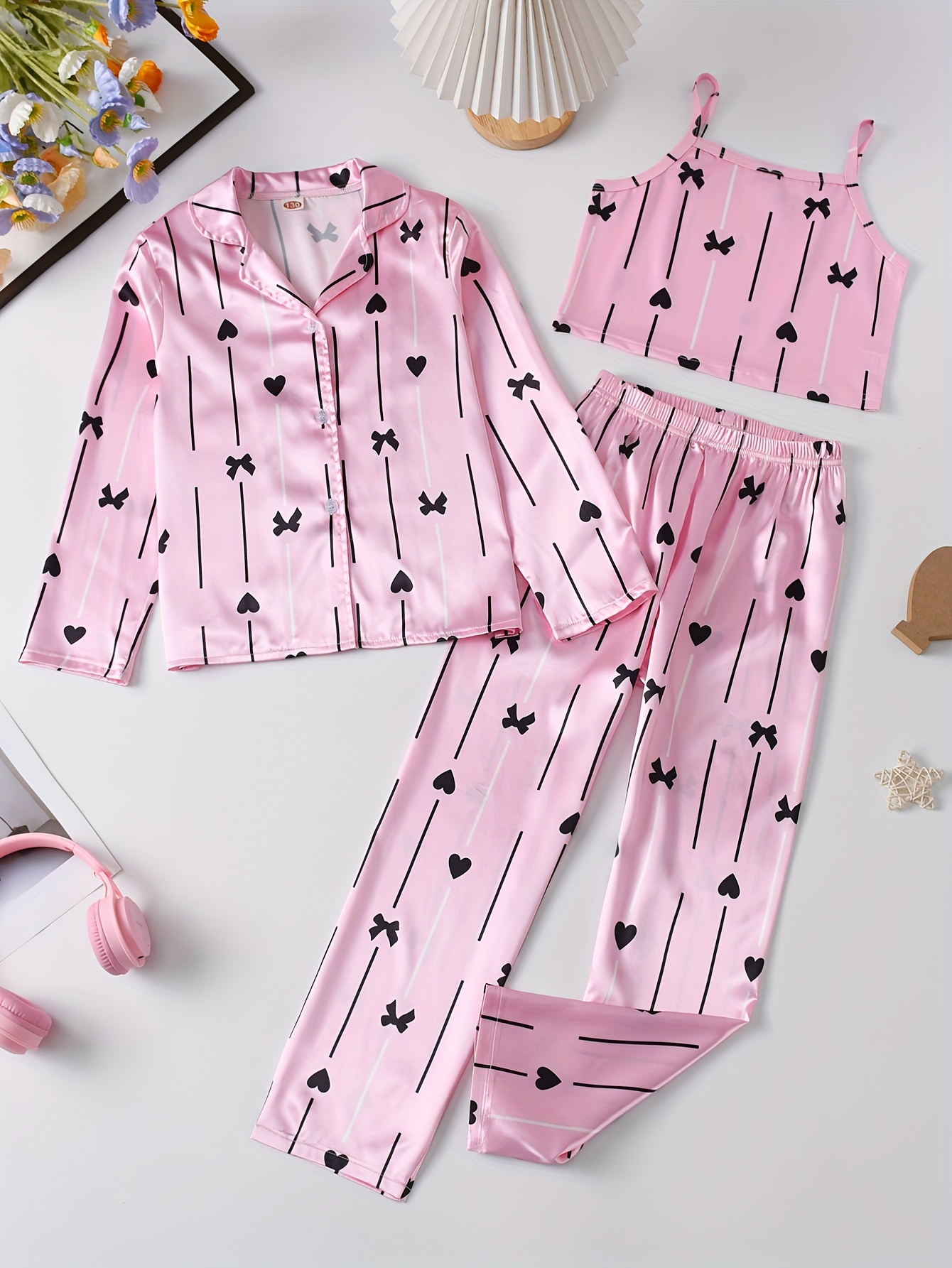 conjunto pijama niñas piezas estampado corazones top Temu Ecuador