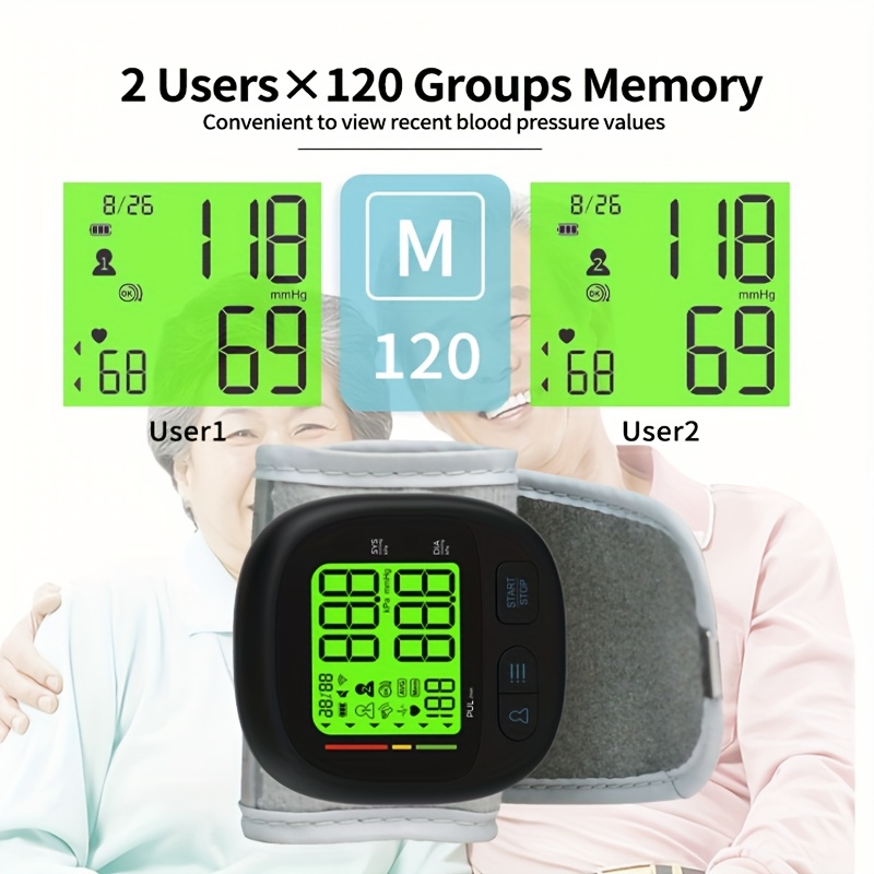 digital wrist blood pressure monitor with automatic cuff featuring 240 memory storage capacity   with a large backlit lcd display     with an   fit grey cuff batteries not included Product details 2