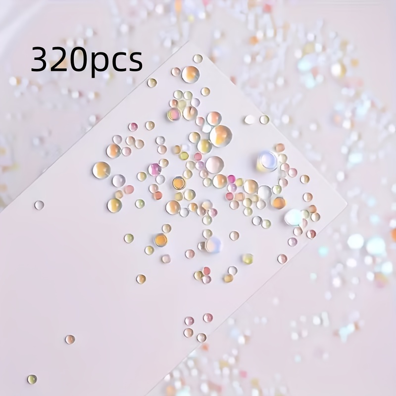320pcs Rainbow Multi Color Mermaid Tear Bead Nail Art Set Macaron Summer Aurora Effect, Transparent Water , Semi Spherical Glass Decorative Paper Crafts, Decoration