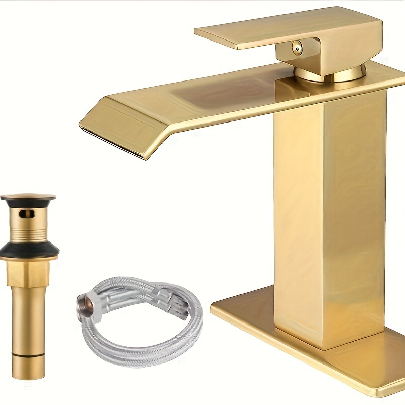 

Gold Bathroom Faucet, Brass Single Handle 1 Or 3 Hole Bathroom Sink Faucet With Pop Up Sink Drain Assembly, Brushed Gold, Oil-plated Seals