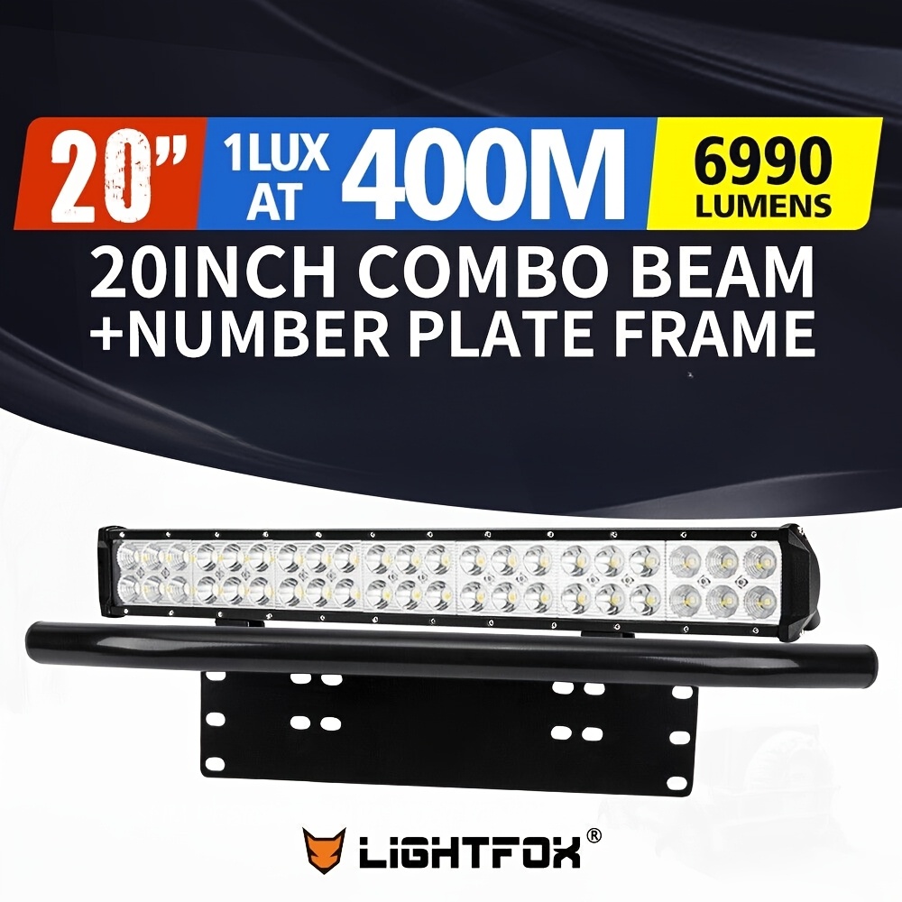 TEMU 20-inch Led Light Bar For Spot And Flood Driving + 23-inch License Plate Holder