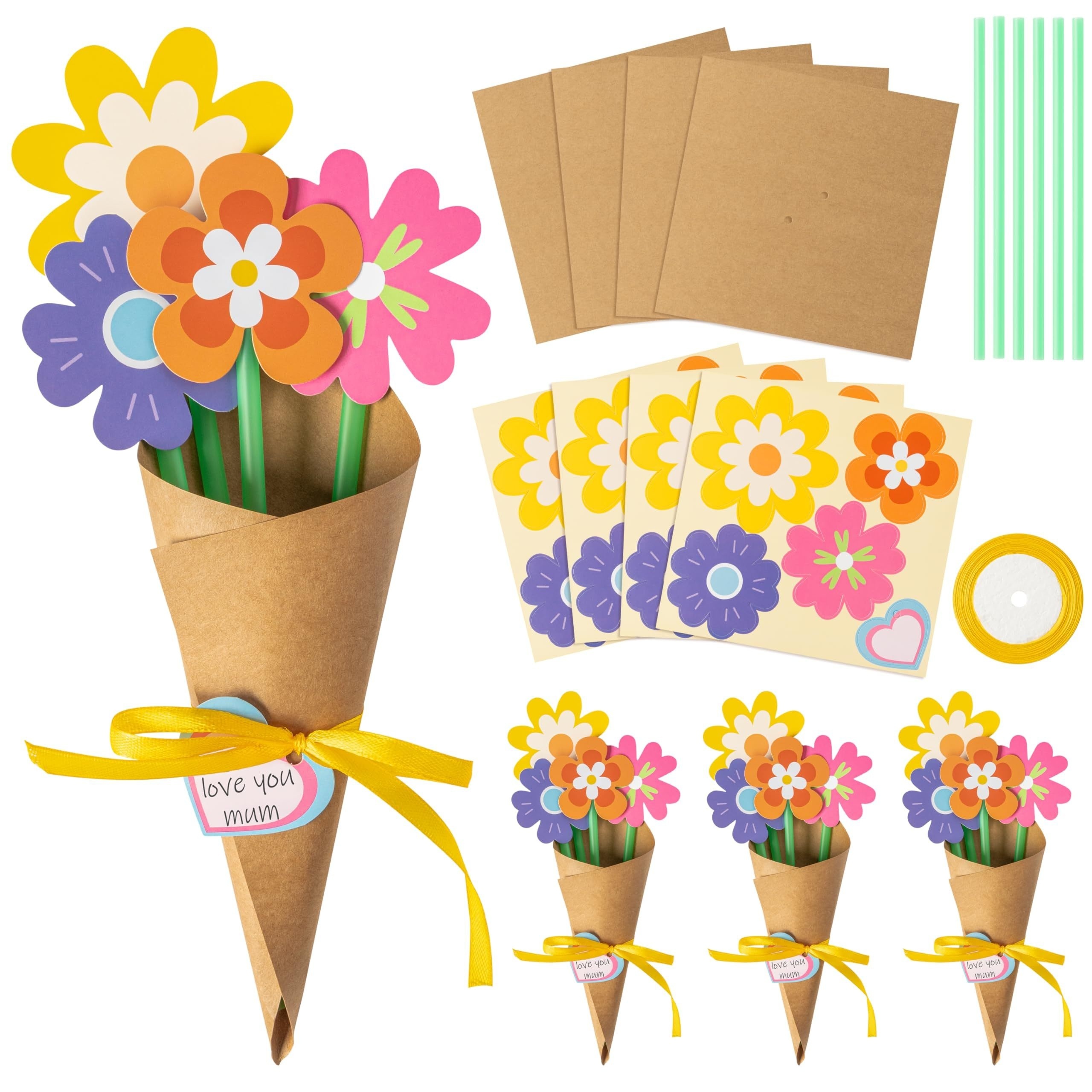 

24pcs, Flower Bouquet Craft Kit Mother's Day Father's Day Flower Bouquet Craft Make Your Own Flower Bouquet Teacher Friends Sister Appreciation Week Diy Thankful Gift Craft School Classroom Activities