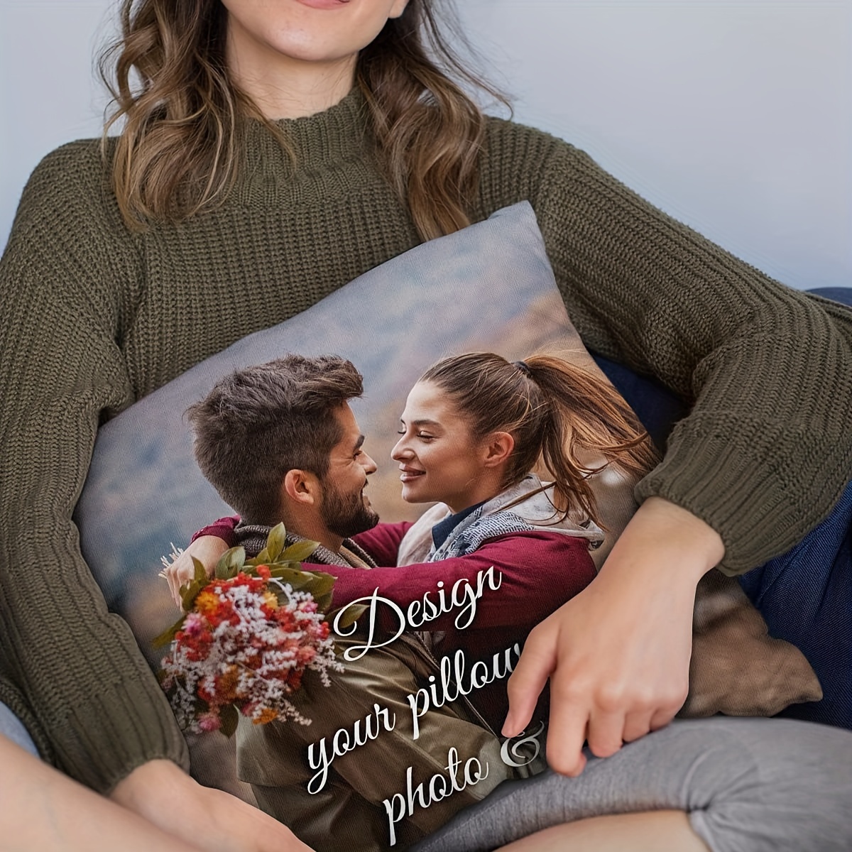 personalized photo text throw pillow cover soft polyester knit fabric   valentines day anniversary christmas birthday gifts details 3